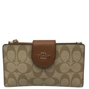 Coach Khaki And Brown Signature Monogram Canvas Phone Wallet